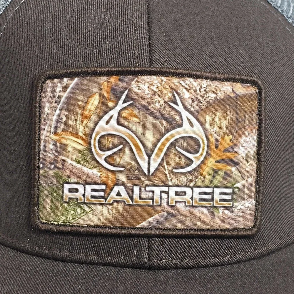 Realtree Antler Logo‎ Camo Patch Mesh Trucker Snapback Hat Cap Brown Hunting NWT